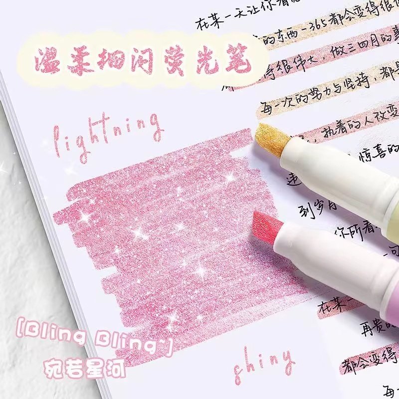 Highlighter Set Pastel - Stylo surligneur à paillettes Kawaii, 4