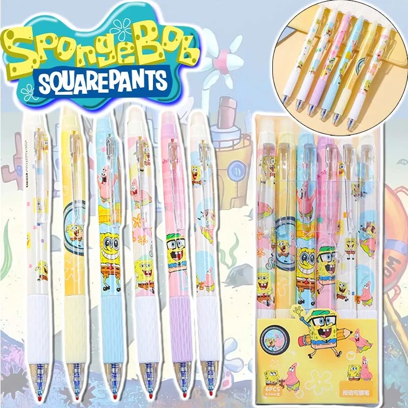 Gel Ink Pen Set - Stylos effaçables SpongeBob Kawaii, 0.5mm, stylo