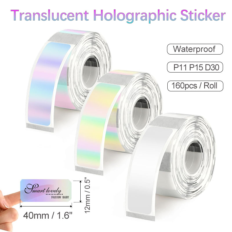 Label Printer Tape - Papier d'étiquettes thermiques holographiques transparents D30,