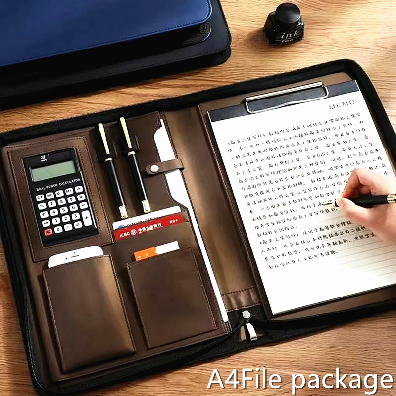 Portfolio Folder Zip - Portefeuille en cuir PU A4, étui